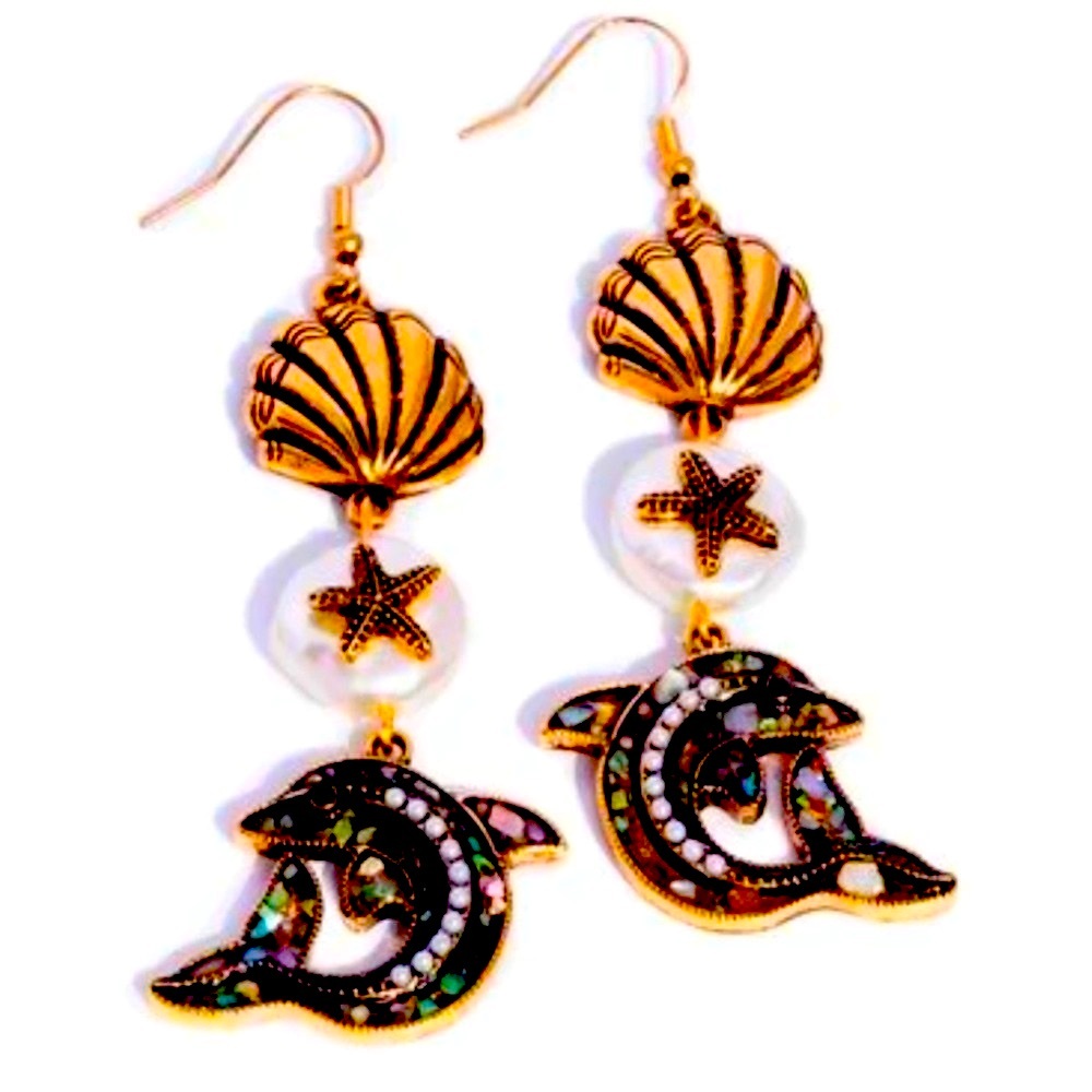 🐬⚪️🐚 “DELIGHTFUL DOLPHIN” GOLD EARRINGS ~ PAPARAZZI❗️ BEAUTIFUL❗️🐚⚪️🐬 - Picture 3 of 7